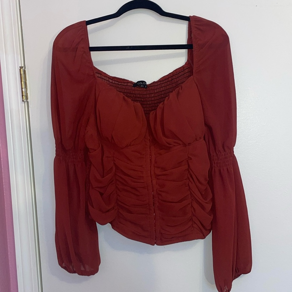 Dark Orange/Rust long sleeve corset top